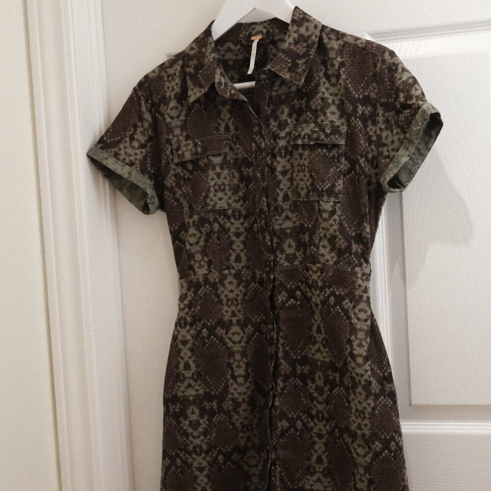 Free People Snakeskin Print Shirt Dress – Short Sleeve, XS